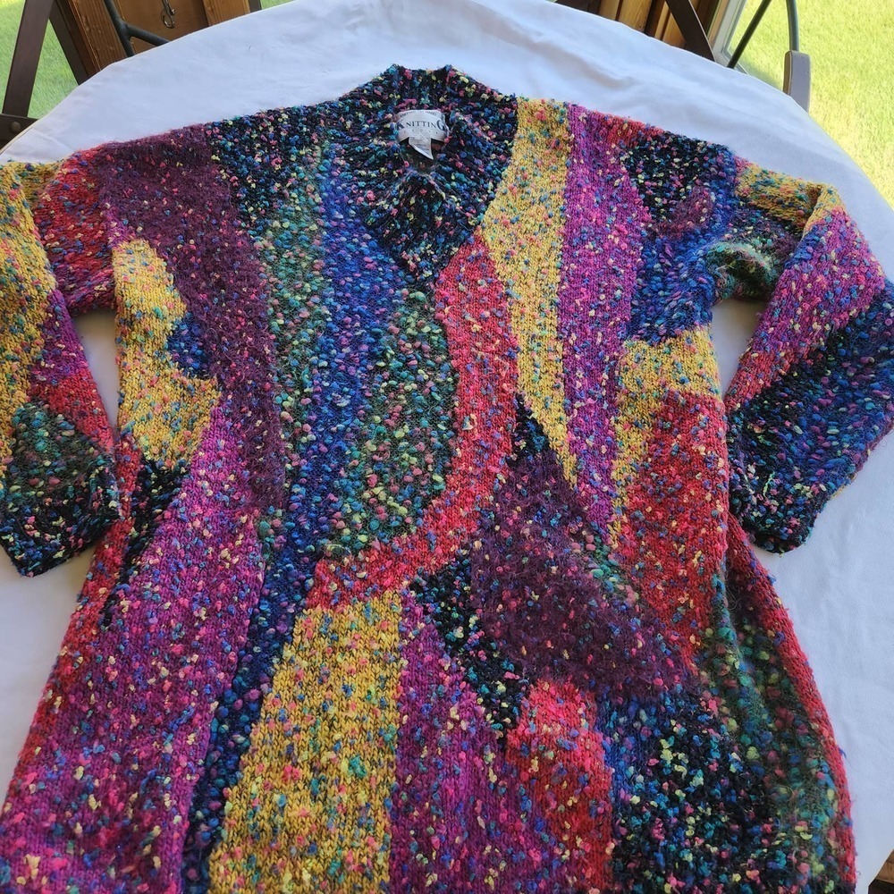 Vintage Acrylic Wool Blend Popcorn Hand Knit Sweater Size Small Oversized